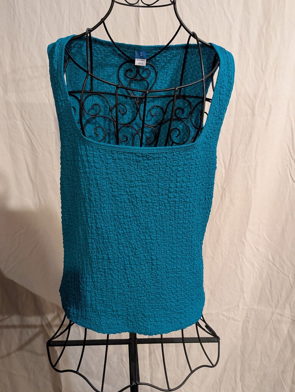 Old Navy Teal Blue Smocked Textured Square Neck Tank Top Size Large - Picture 4 of 7